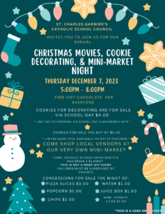 Come Join us for our Catholic School Council Christmas Event on December 7 form 5-8pm.